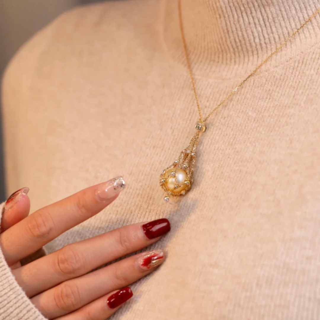 Luxury Pearl Cage Pendant Necklace Women