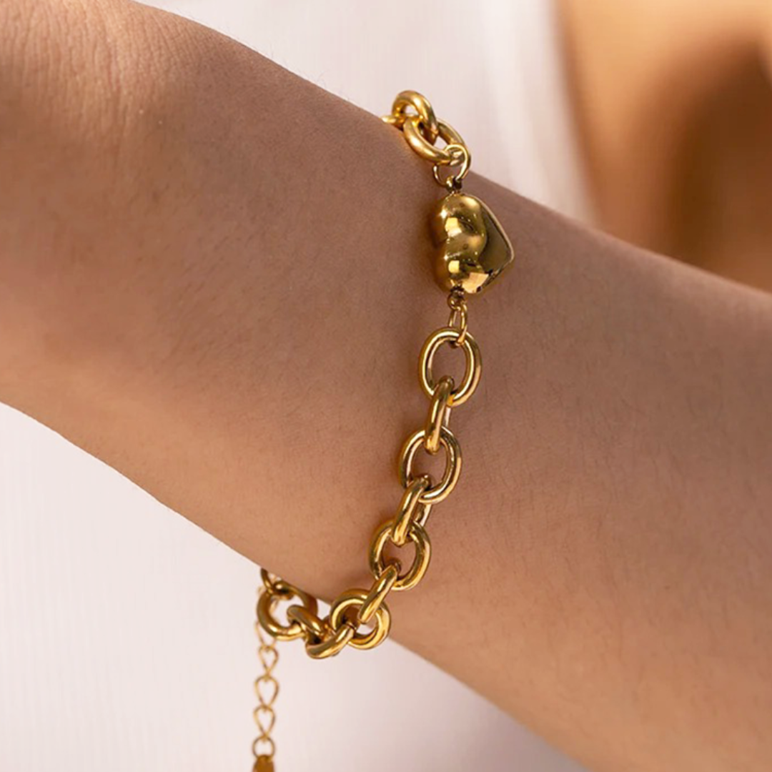 Adjustable Gold Heart Link Bracelet Women
