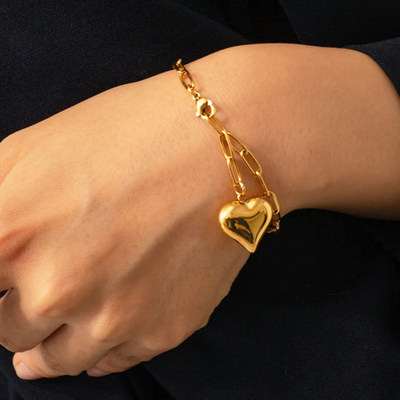 Luxury Gold Heart Link Bracelet Women