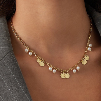 Pearls Coin Necklace Ladies