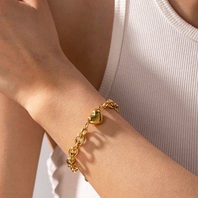 Adjustable Gold Heart Link Bracelet Women