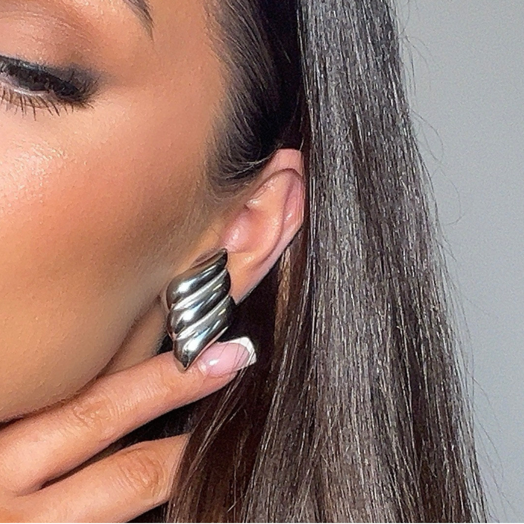 Luxury Gold-Silver Button Earrings Ladies