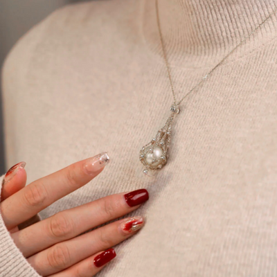 Luxury Pearl Cage Pendant Necklace Women