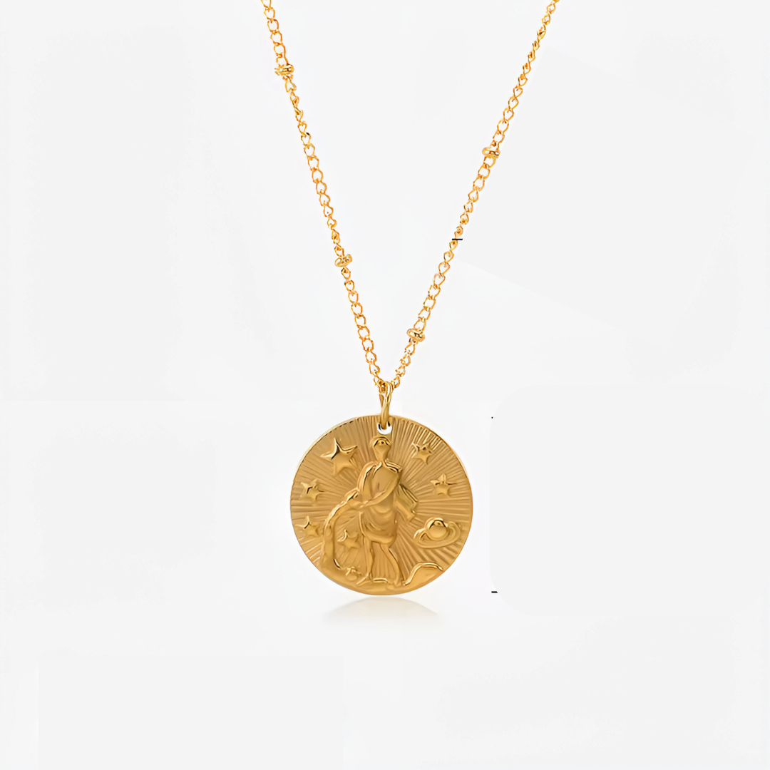 Stylish Gold Plated Zodiac Sign Coin Necklace Women