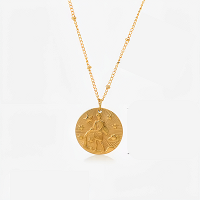 Stylish Gold Plated Zodiac Sign Coin Necklace Women