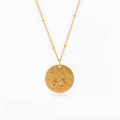 Stylish Gold Plated Zodiac Sign Coin Necklace Women