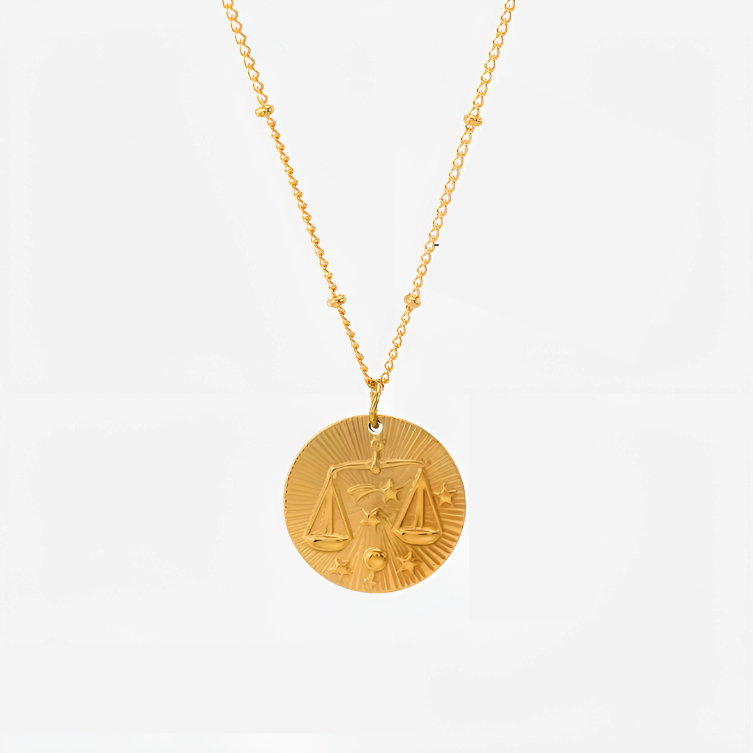 Stylish Gold Plated Zodiac Sign Coin Necklace Women