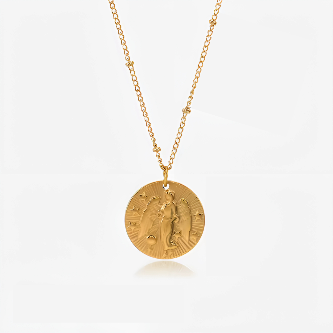Stylish Gold Plated Zodiac Sign Coin Necklace Women