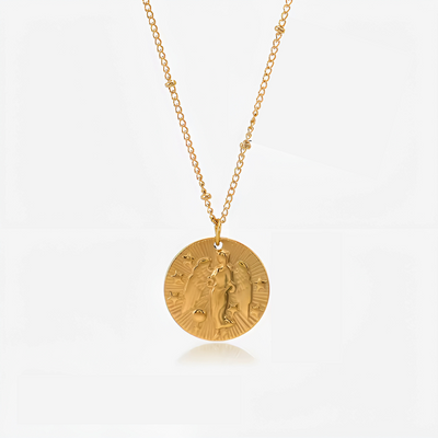 Stylish Gold Plated Zodiac Sign Coin Necklace Women