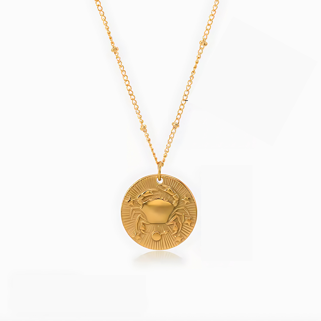 Stylish Gold Plated Zodiac Sign Coin Necklace Women