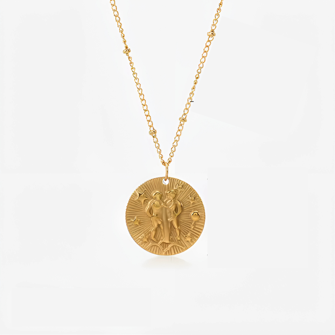 Stylish Gold Plated Zodiac Sign Coin Necklace Women