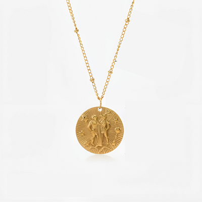 Stylish Gold Plated Zodiac Sign Coin Necklace Women