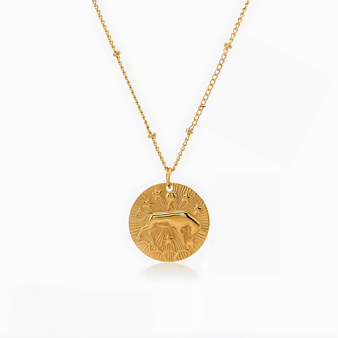Stylish Gold Plated Zodiac Sign Coin Necklace Women