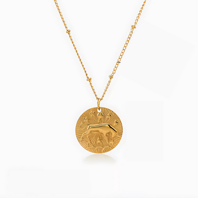 Stylish Gold Plated Zodiac Sign Coin Necklace Women