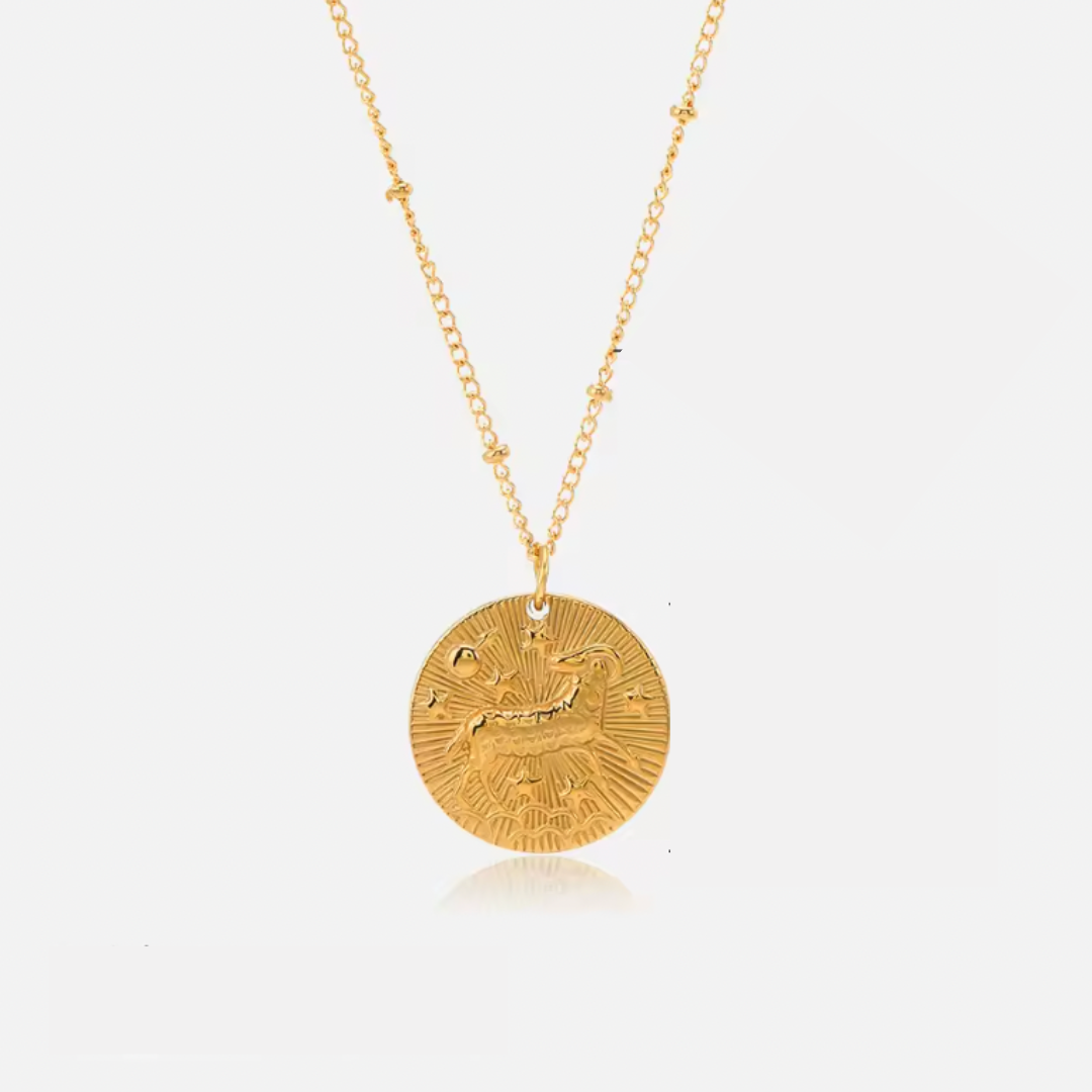 Stylish Gold Plated Zodiac Sign Coin Necklace Women