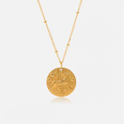 Stylish Gold Plated Zodiac Sign Coin Necklace Women