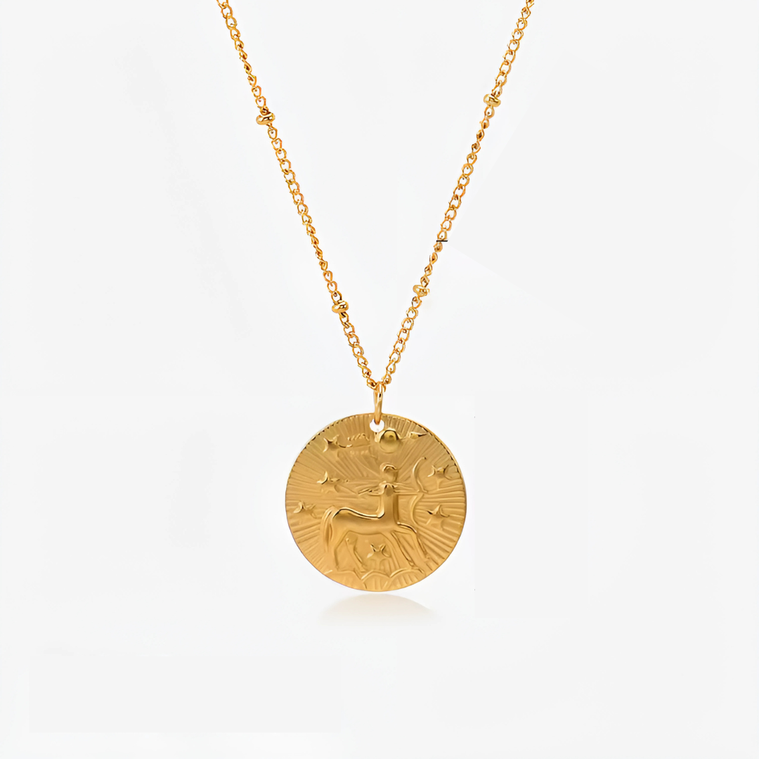 Stylish Gold Plated Zodiac Sign Coin Necklace Women
