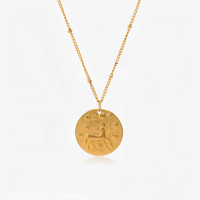 Stylish Gold Plated Zodiac Sign Coin Necklace Women