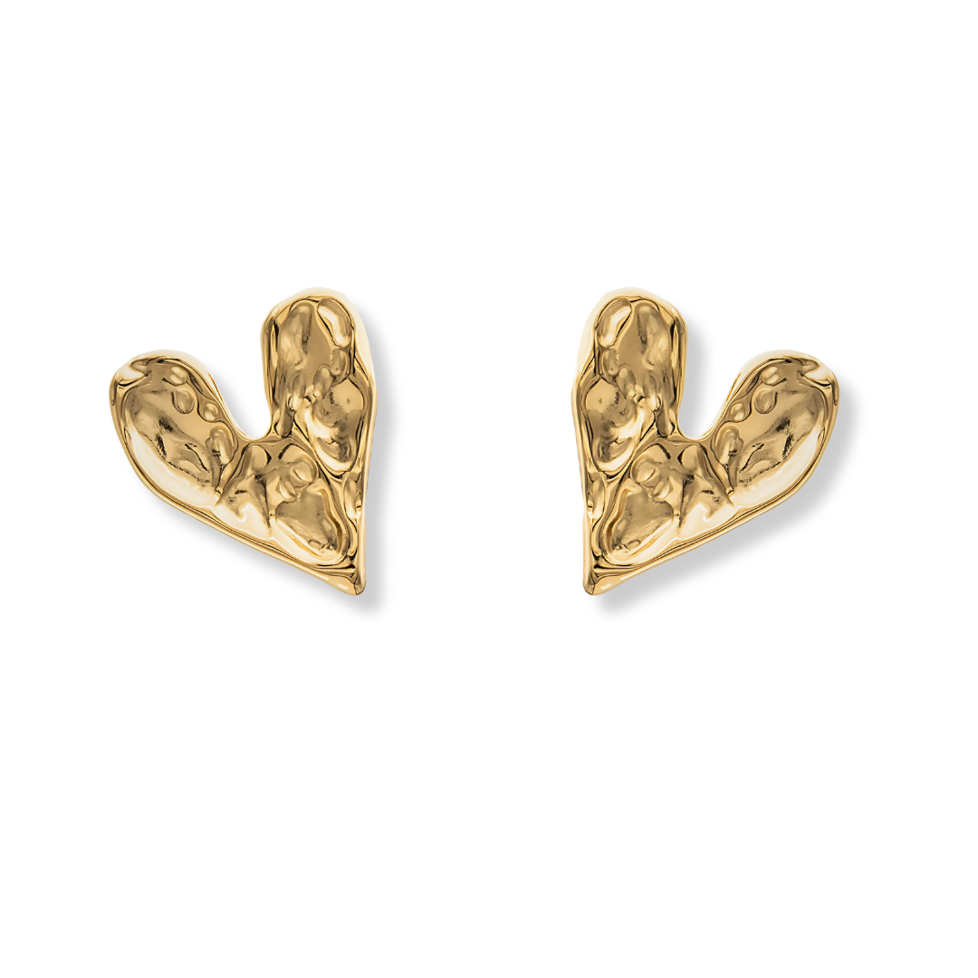 Hammered Gold Heart Earrings Ladies