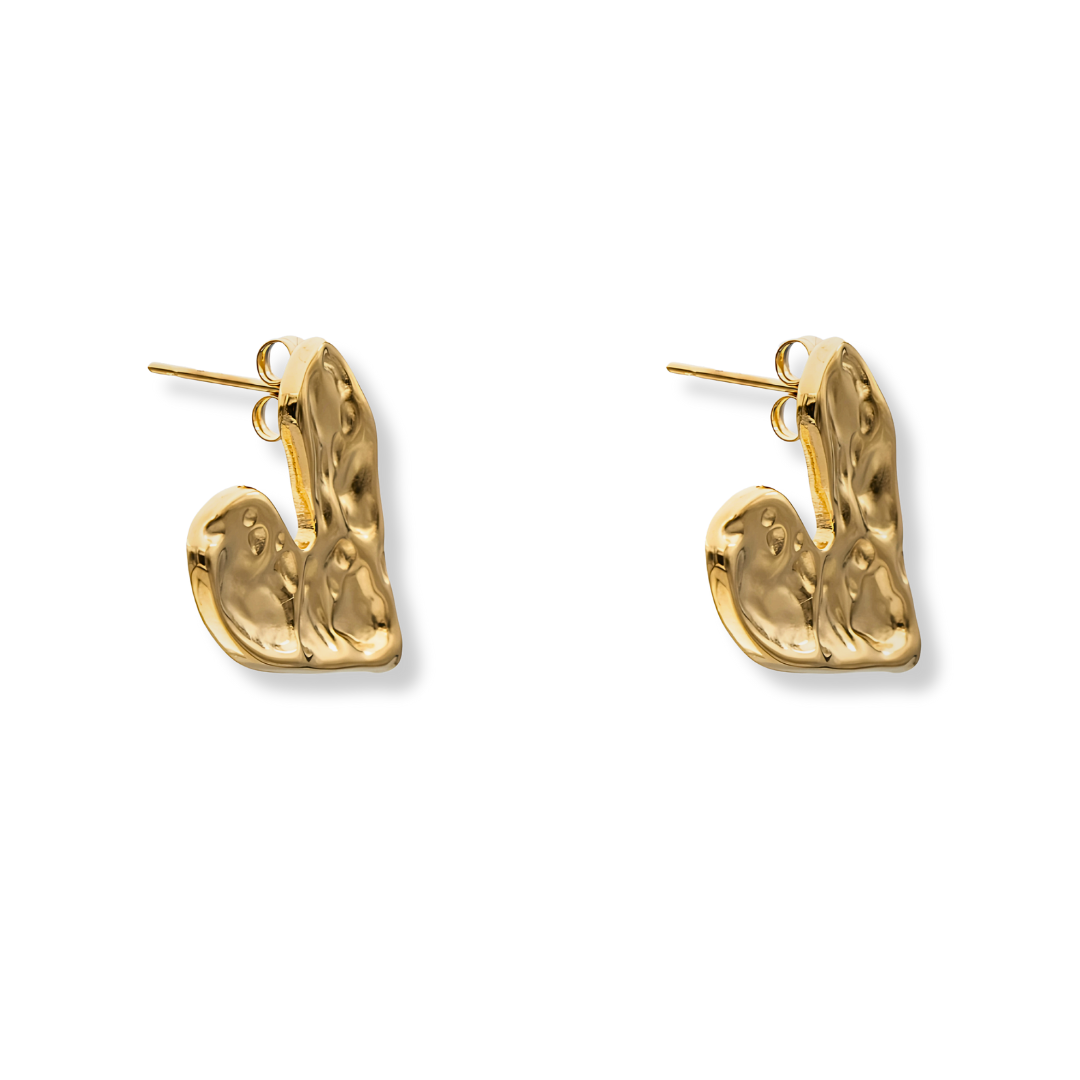 Hammered Gold Heart Earrings Ladies