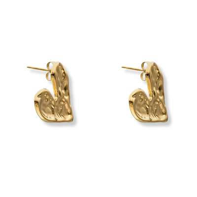 Hammered Gold Heart Earrings Ladies