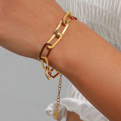 Gold Paperclip Link Bracelet Ladies