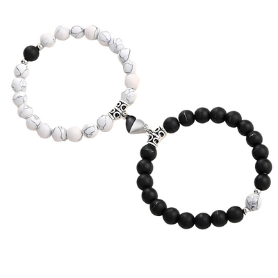 Black and White Heart Beads Couple Bracelet