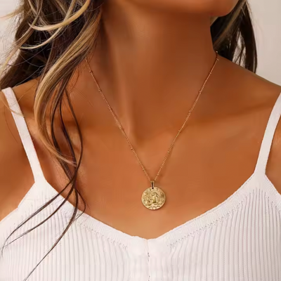 Stylish Gold Plated Zodiac Sign Coin Necklace Women