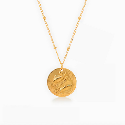Stylish Gold Plated Zodiac Sign Coin Necklace Women